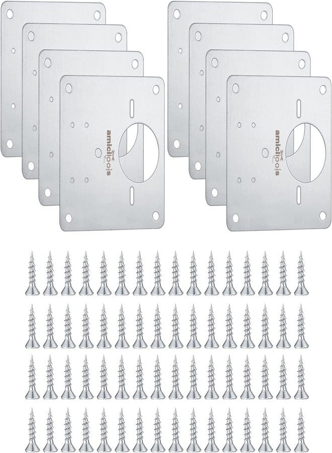 amiciTools Stainless Steel (SS202) Hinge Repair Plate with Mounting Screws for Furniture, Shelves, Cabinet Protection, Hinge Support Plate (8-Pcs) - Image 1